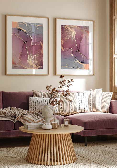 Conjunto de 2 Pósters Acuarela Rosa de Oro Rosa Real 50x70cm